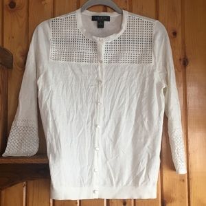 August Silk Heritage White Button Up Cardigan
